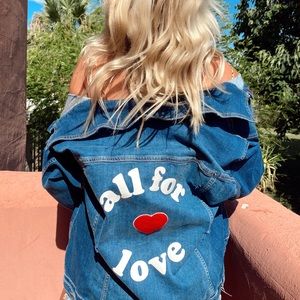 All for love heart patch denim jacket Distressed